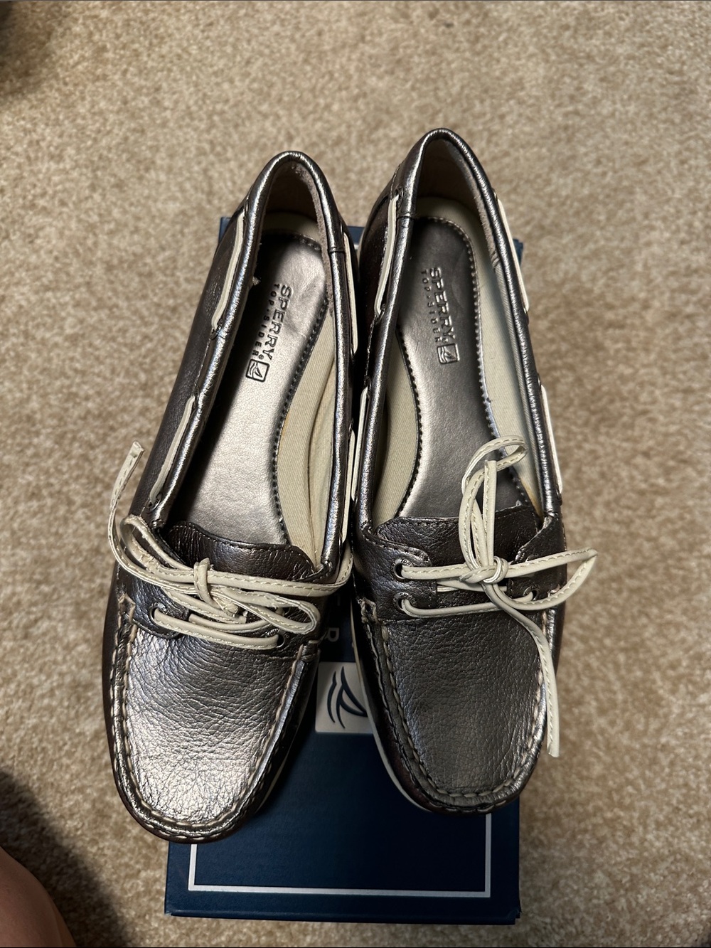 Sperry Women's Metallic Pewter Leather Boat Moccasins